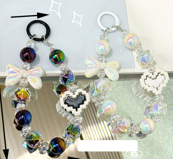 ๐ Elegant Pixel Heart Beaded Keychain