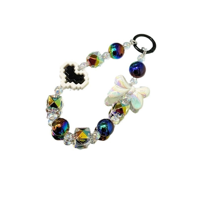 ๐ Elegant Pixel Heart Beaded Keychain