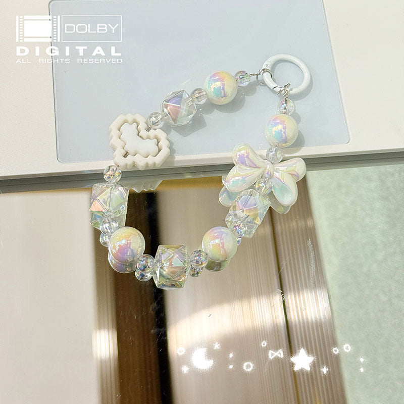 ๐ Elegant Pixel Heart Beaded Keychain
