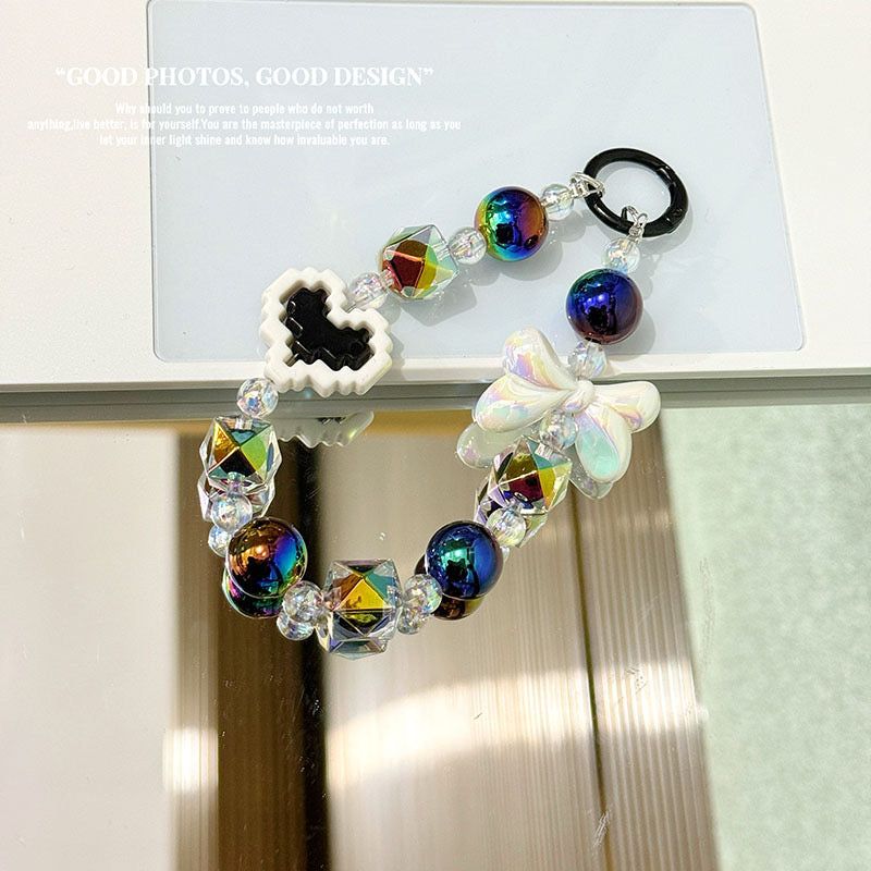 ๐ Elegant Pixel Heart Beaded Keychain