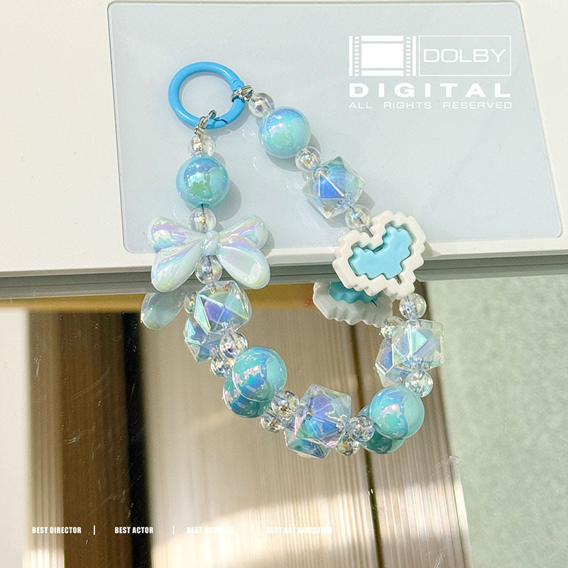 ๐ Elegant Pixel Heart Beaded Keychain