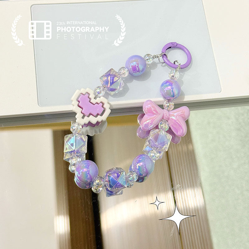 ๐ Elegant Pixel Heart Beaded Keychain