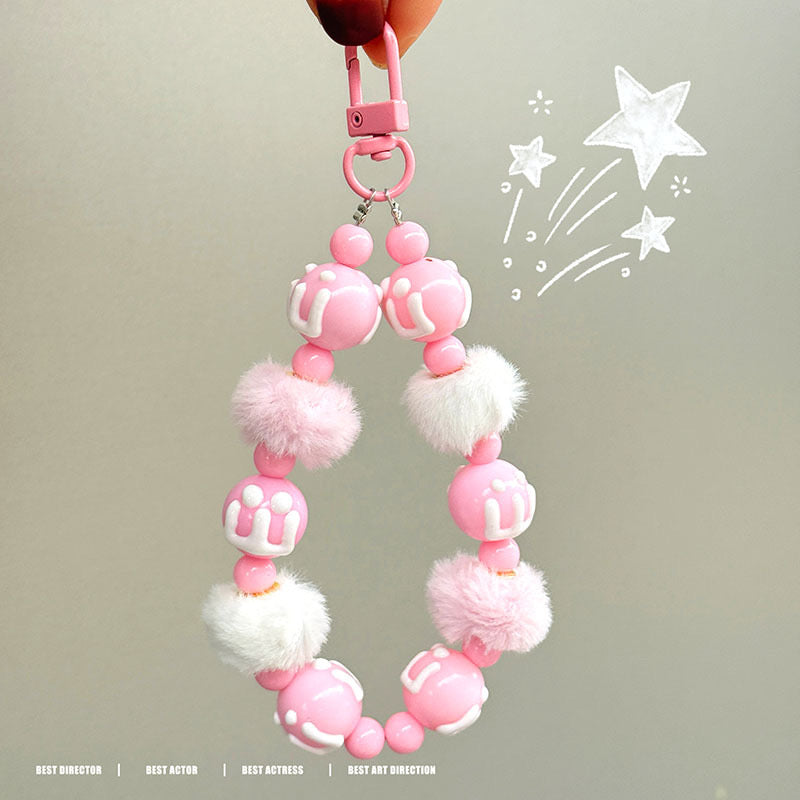 πΎ Fluffy Pom-Pom Beaded Keychain