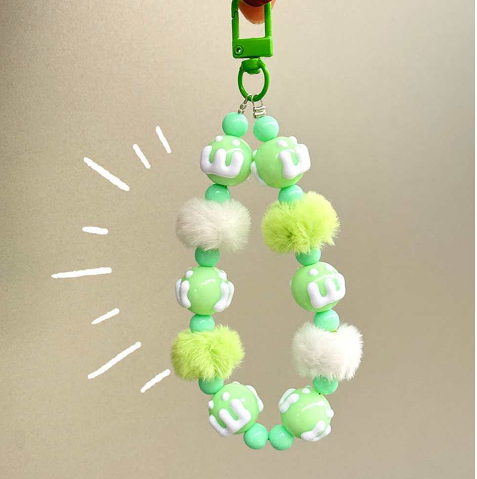 πΎ Fluffy Pom-Pom Beaded Keychain