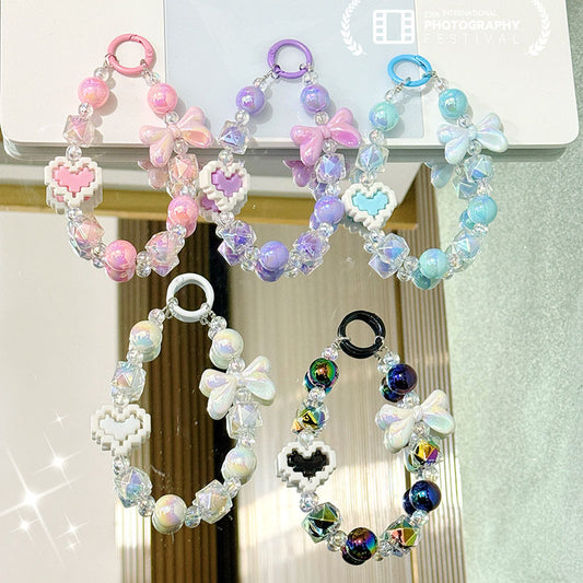 💖 Elegant Pixel Heart Beaded Keychain
