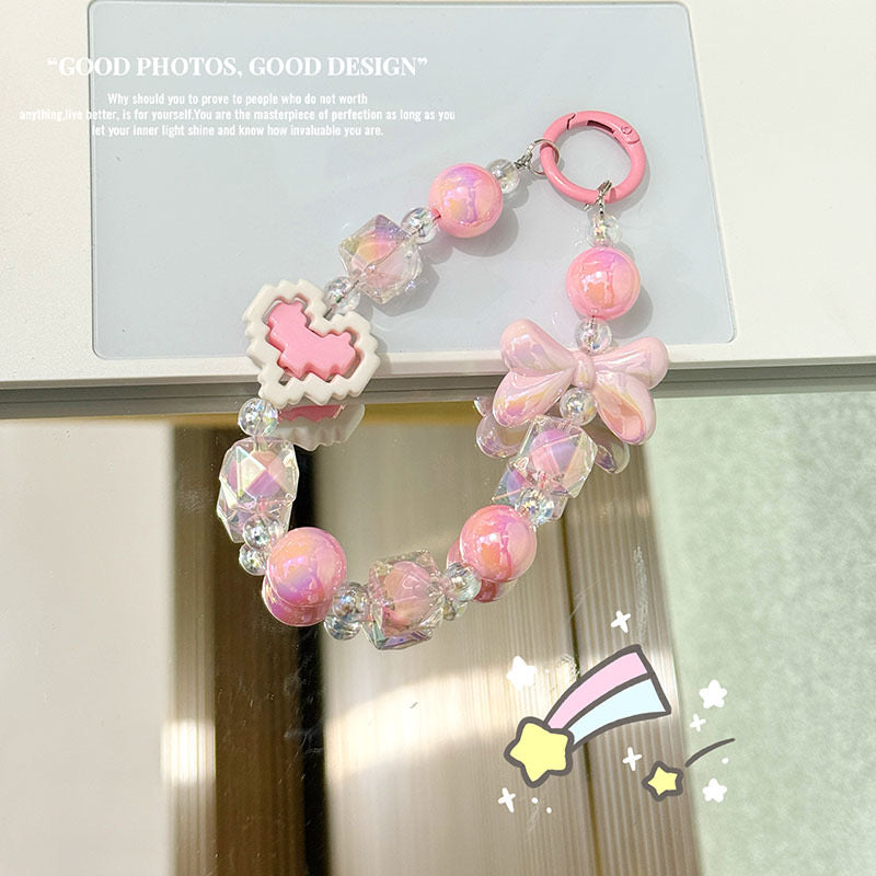 💖 Elegant Pixel Heart Beaded Keychain