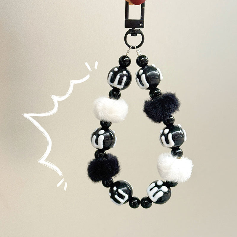 🐾 Fluffy Pom-Pom Beaded Keychain