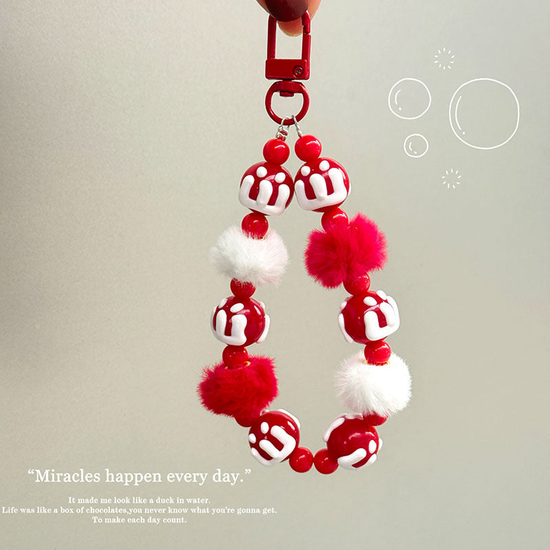 🐾 Fluffy Pom-Pom Beaded Keychain