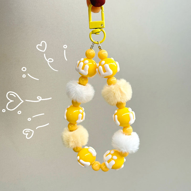 🐾 Fluffy Pom-Pom Beaded Keychain