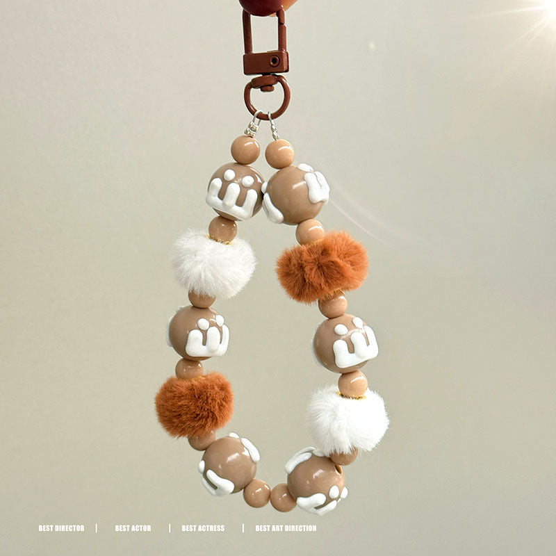 🐾 Fluffy Pom-Pom Beaded Keychain