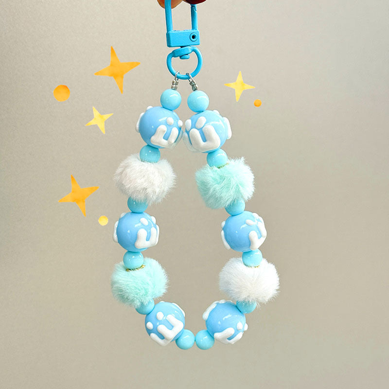 🐾 Fluffy Pom-Pom Beaded Keychain