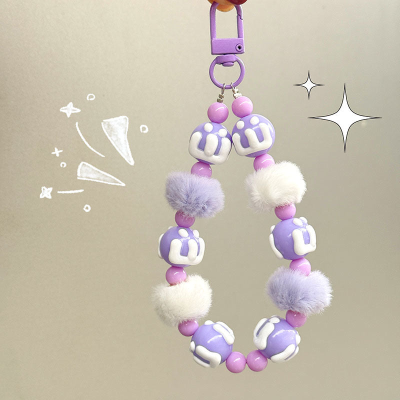 🐾 Fluffy Pom-Pom Beaded Keychain