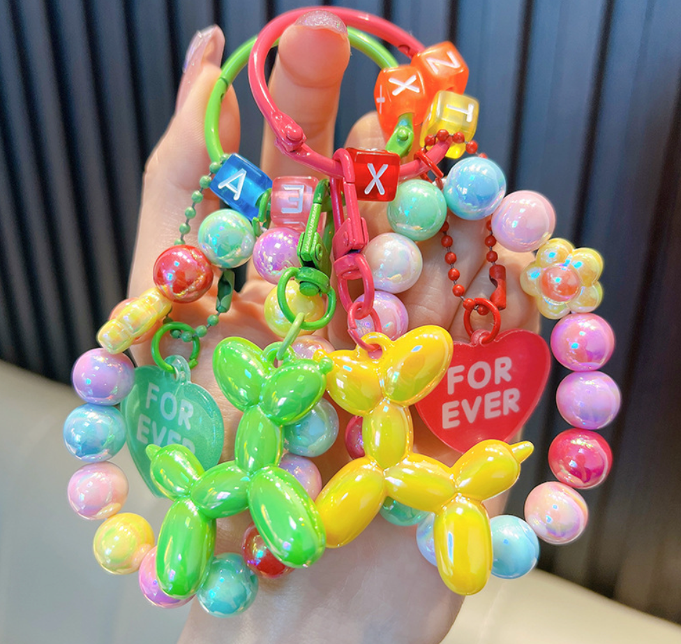 Balloon Dog Beaded Keychain
