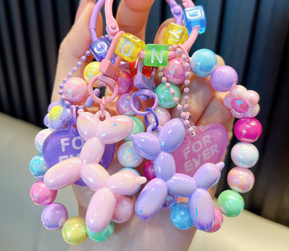 Balloon Dog Beaded Keychain