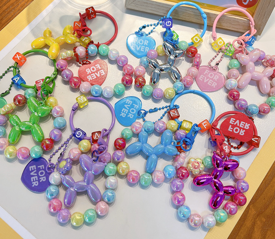 Balloon Dog Beaded Keychain