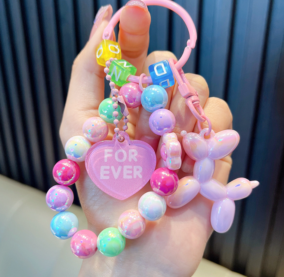 Balloon Dog Beaded Keychain