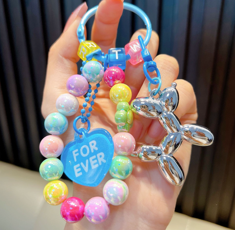 Balloon Dog Beaded Keychain