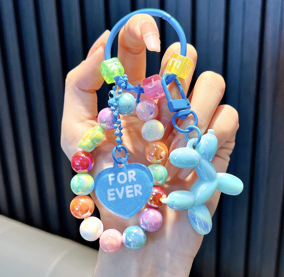 Balloon Dog Beaded Keychain