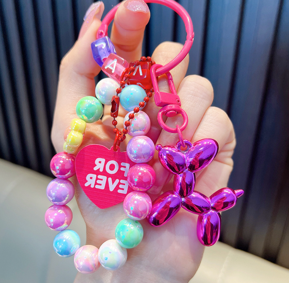 Balloon Dog Beaded Keychain