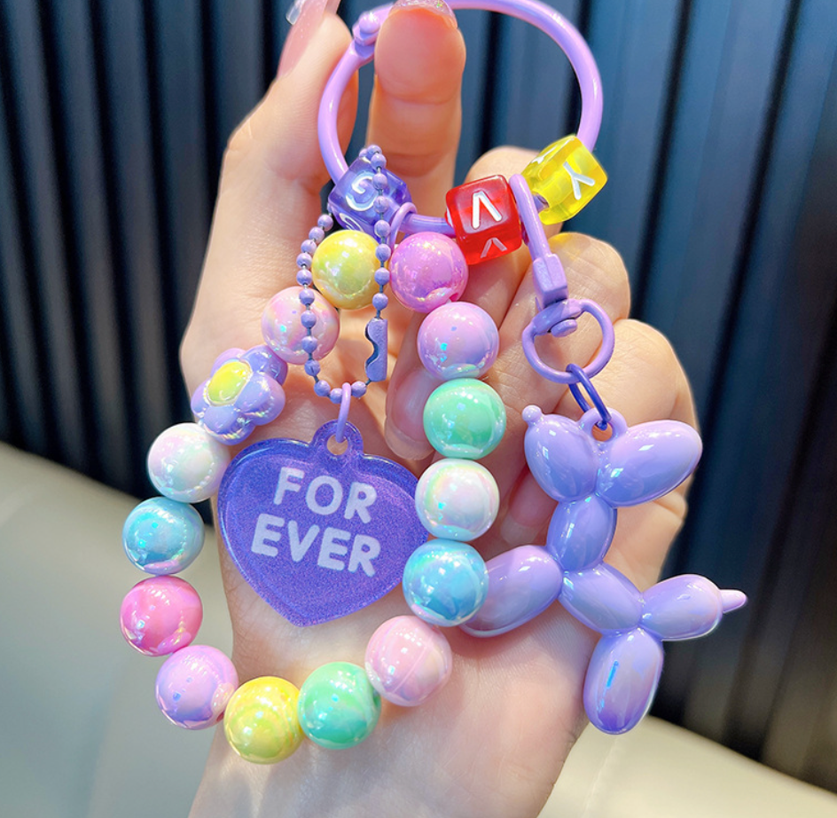 Balloon Dog Beaded Keychain