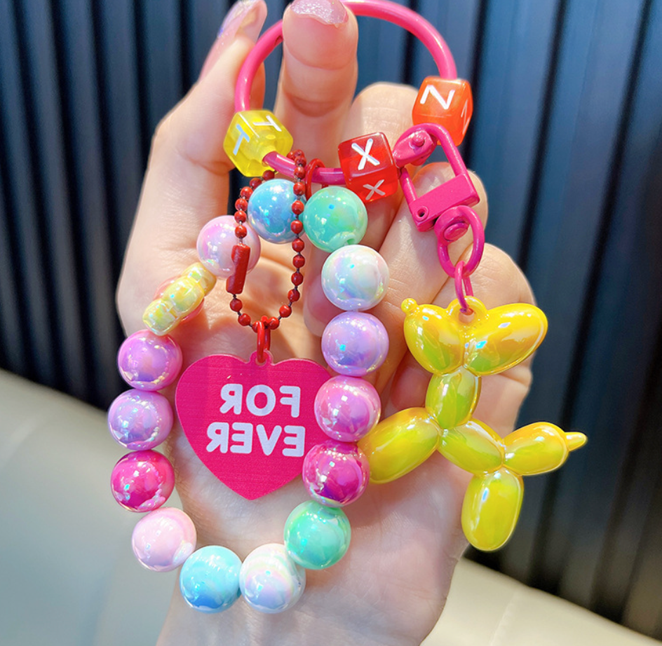 Balloon Dog Beaded Keychain