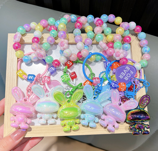 🐰 Iridescent Bunny Beaded Keychain