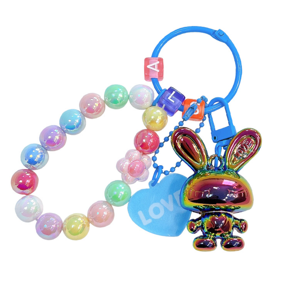 🐰 Iridescent Bunny Beaded Keychain