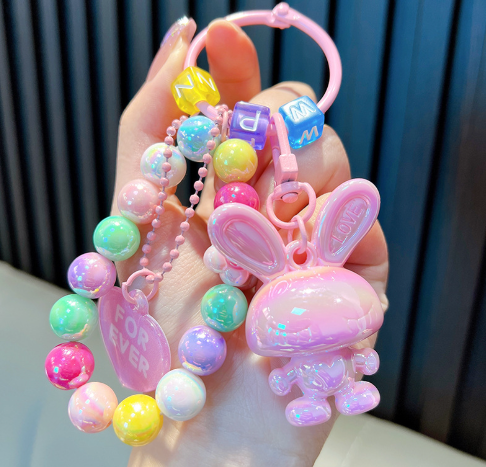 🐰 Iridescent Bunny Beaded Keychain