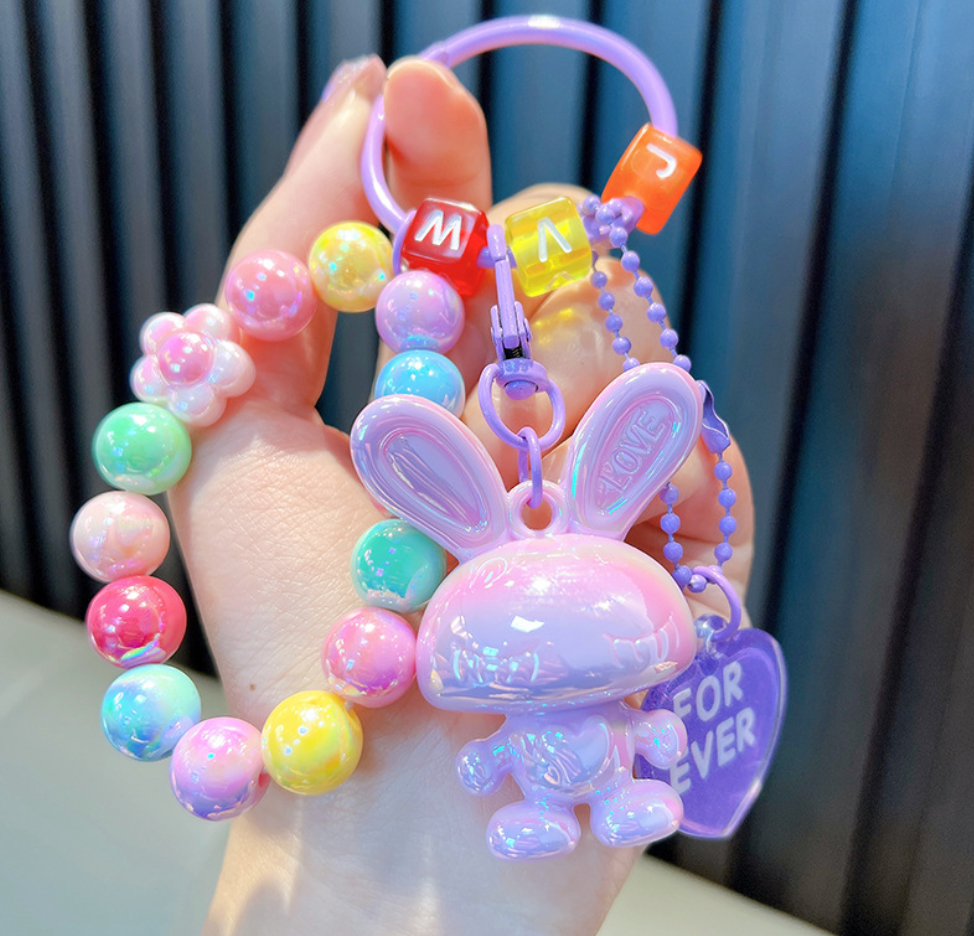 🐰 Iridescent Bunny Beaded Keychain