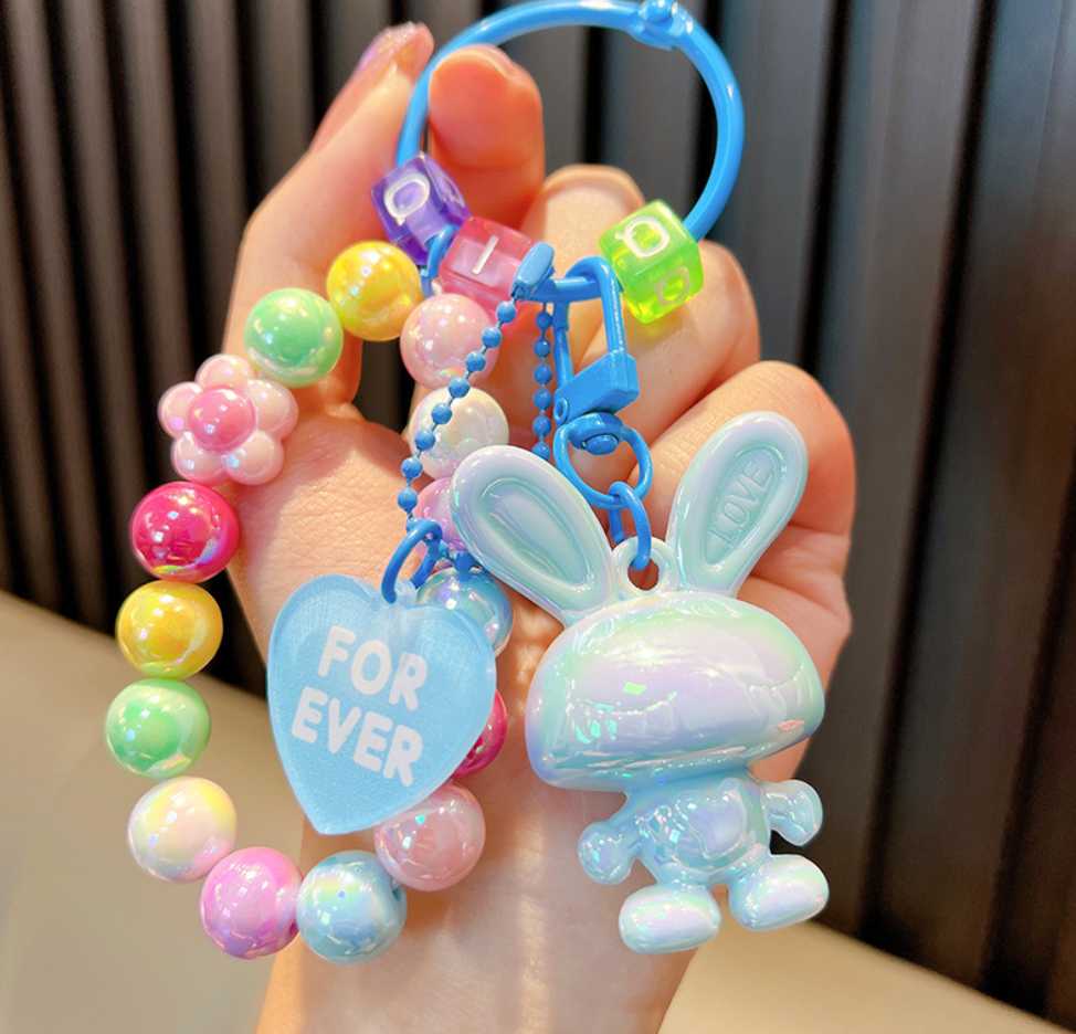 🐰 Iridescent Bunny Beaded Keychain