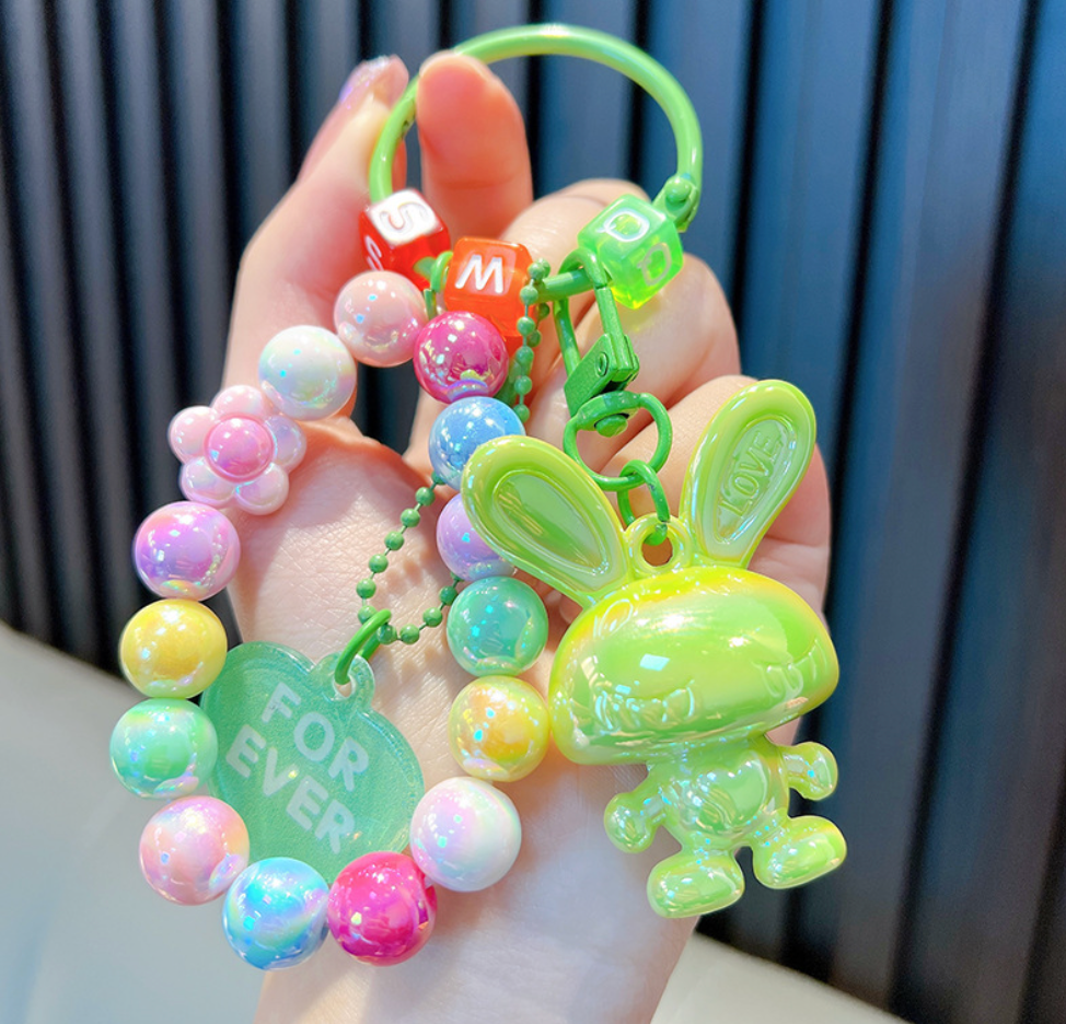 🐰 Iridescent Bunny Beaded Keychain